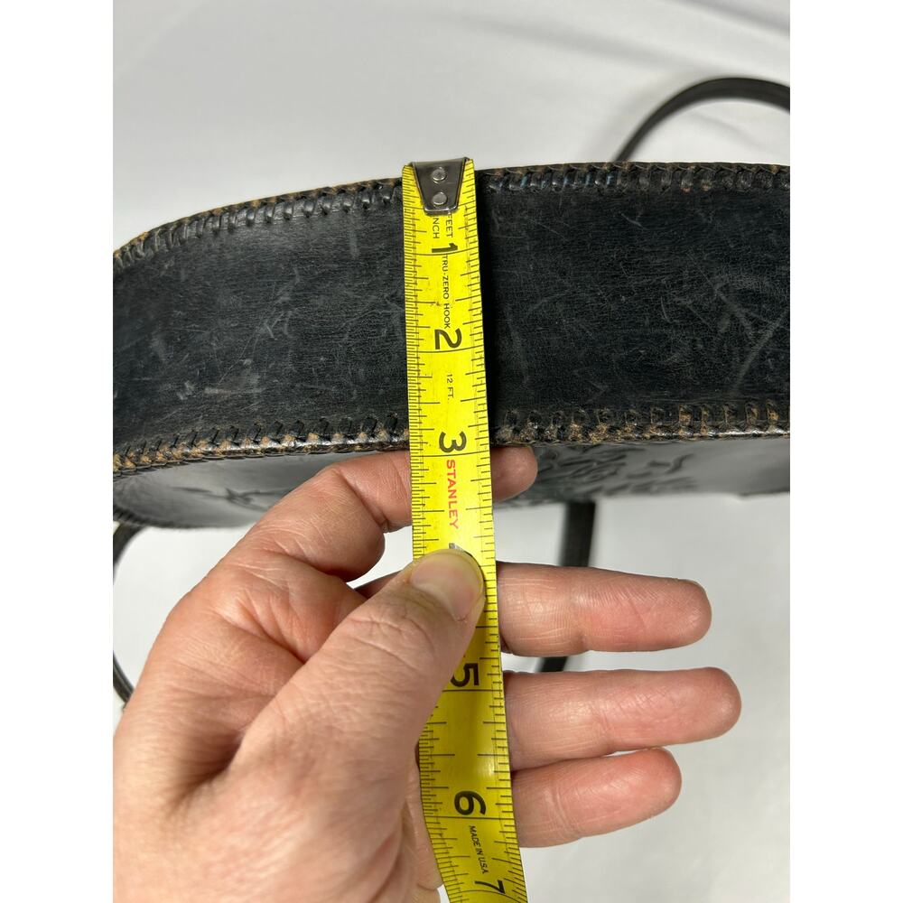 Vintage1940 custom-made curved leather, shoulder bag, black crossbody adjustable - Picture 7 of 13